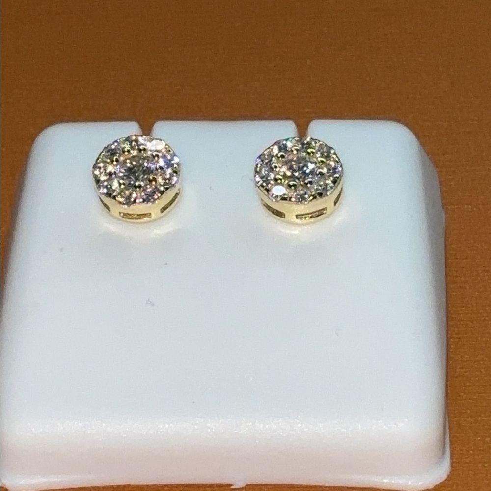 Gold Over Sterling Silver VS. D Color Stud Moissanite Earrings.